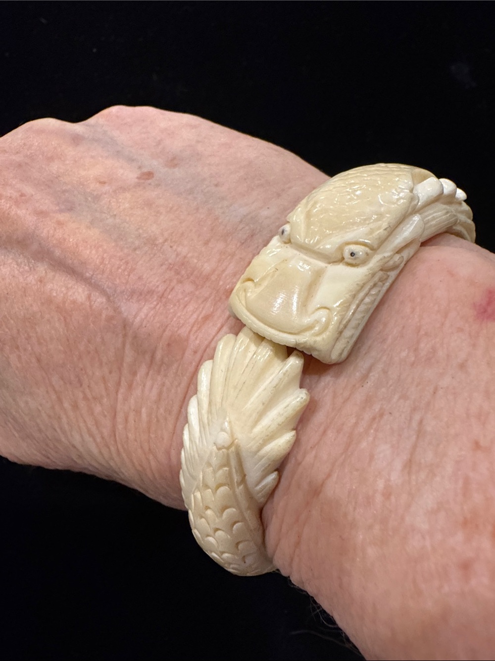 Rare Vintage Chinese Carved Dragon Hinged Cuff  Bracelet